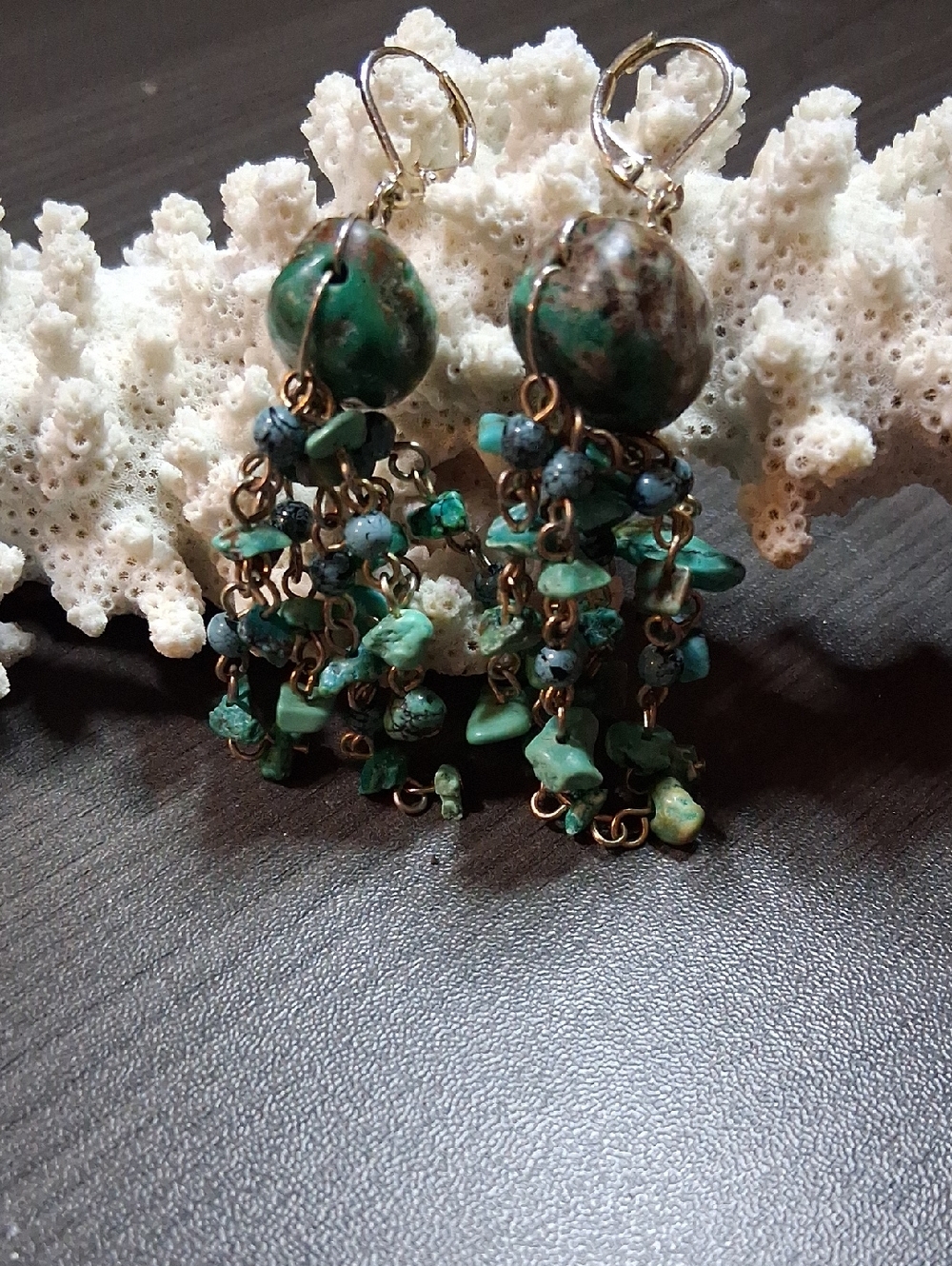 Handmade Green Turquoise Cluster Drop Earrings - Unbranded